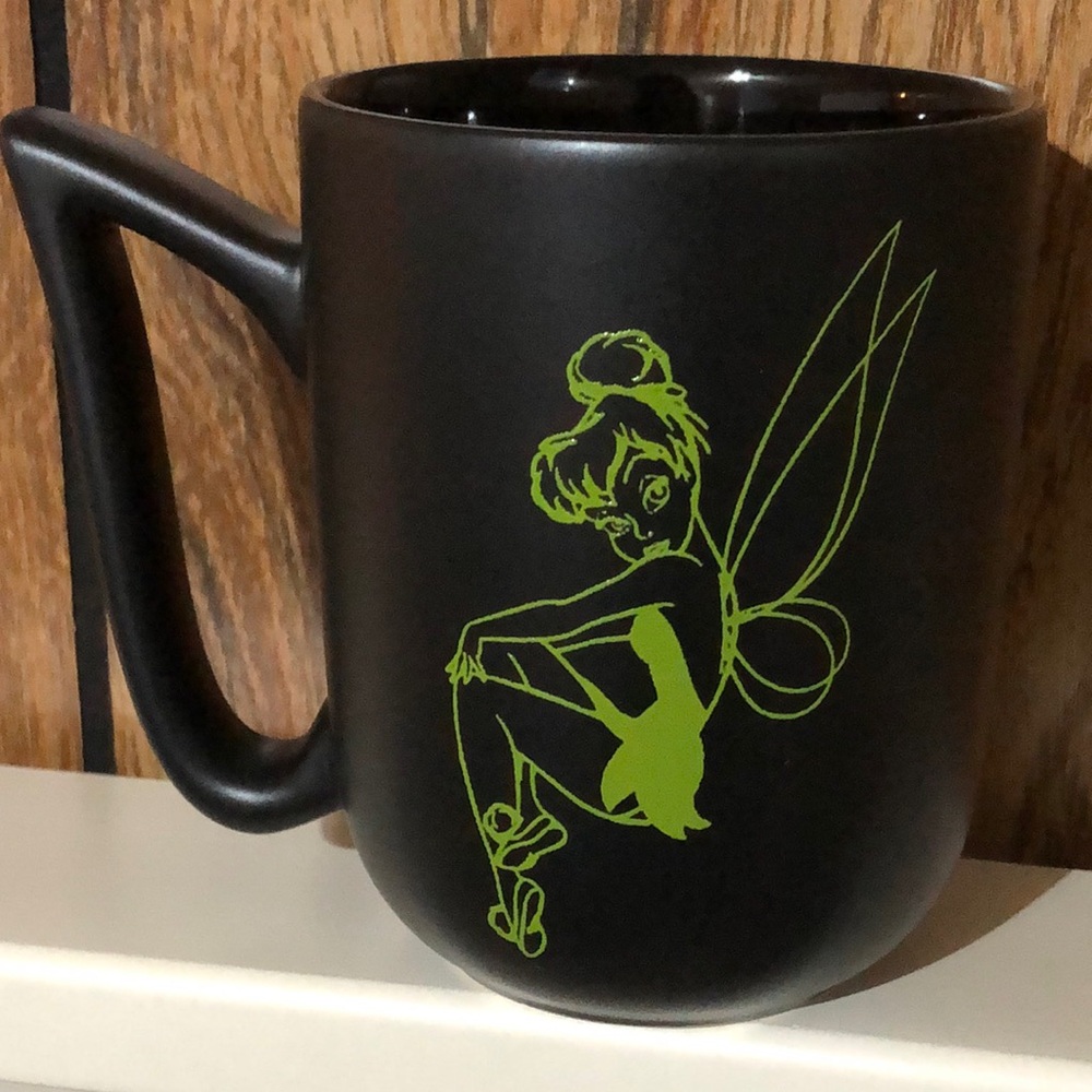 Vintage Disney Parks Mug Black Mug with Green Tinkerbell Design